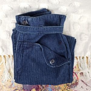 1980s Vintage Trēs Jolie Striped Carrot Leg Paper Bag Jeans